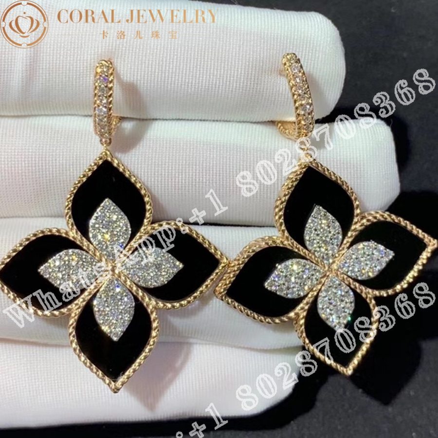 Roberto Coin Princess Flower Earrings with Diamonds and Black Jade ADV888EA1838