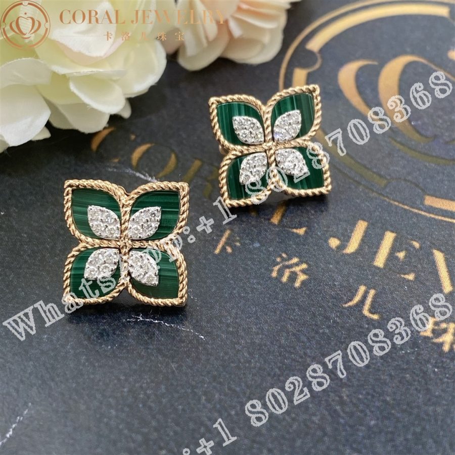 Roberto Coin Princess Flower Earrings with Diamonds and Malachite