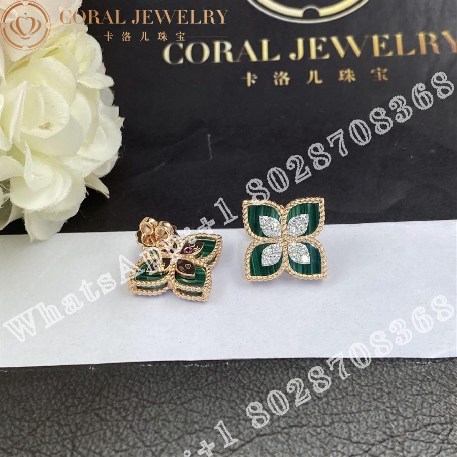 Roberto Coin Princess Flower Earrings with Diamonds and Malachite