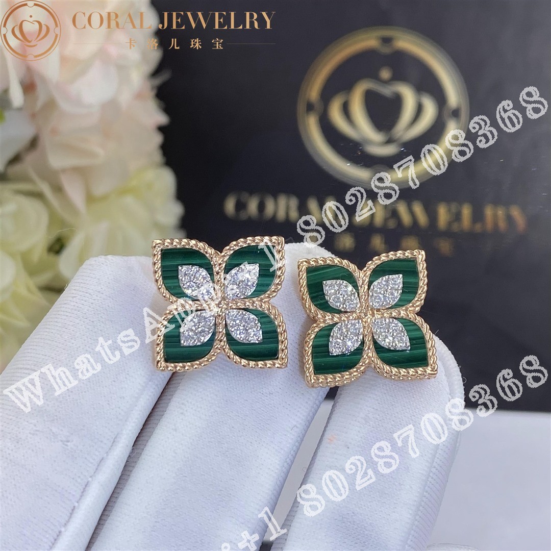 Roberto Coin Princess Flower Earrings with Diamonds and Malachite