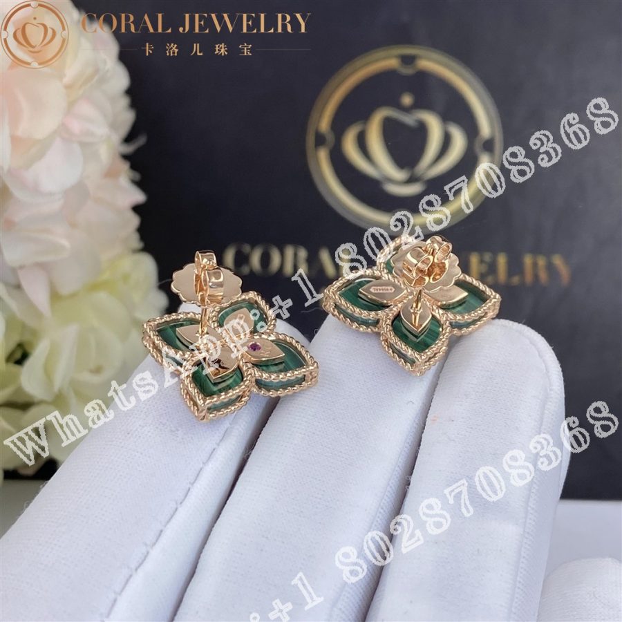 Roberto Coin Princess Flower Earrings with Diamonds and Malachite