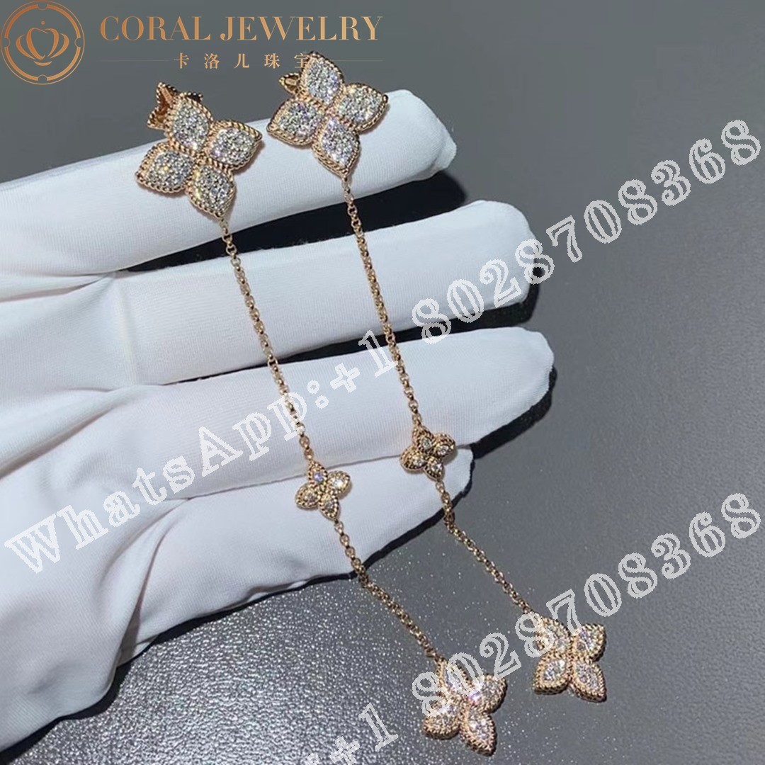 Roberto Coin Princess Flower Long Diamond Earrings in Rose Gold