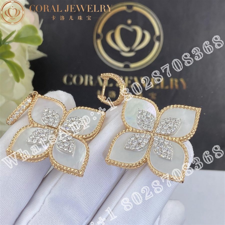 Roberto Coin Princess Flower Mother of Pearl Diamond Earrings