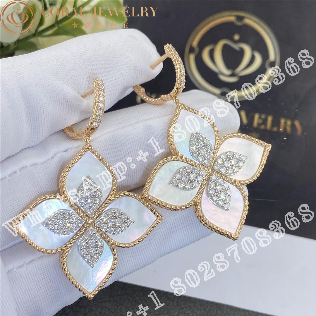 Roberto Coin Princess Flower Mother of Pearl Diamond Earrings