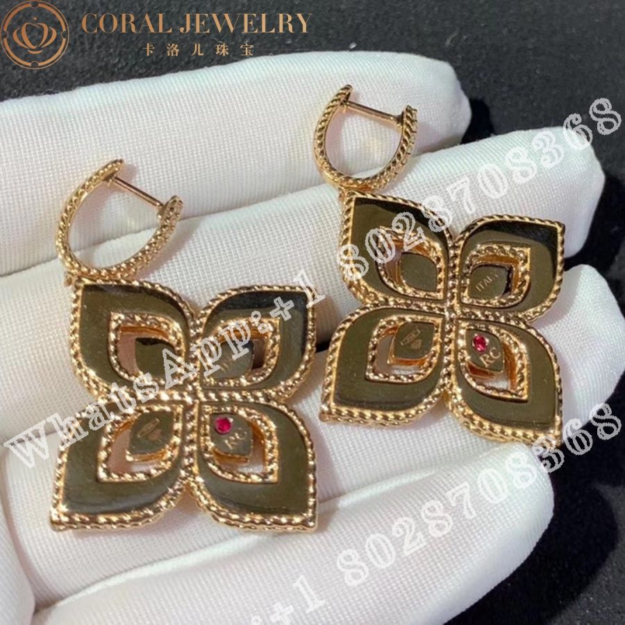 Roberto Coin Venetian Princess Rose Gold Diamond & Mother of Pearl Medium Flower Drop Earrings 34MM