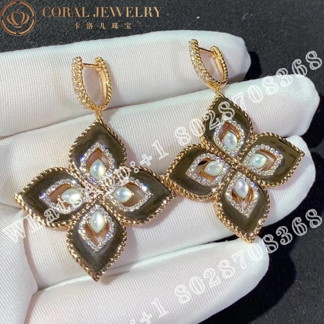 Roberto Coin Venetian Princess Rose Gold Diamond & Mother of Pearl Medium Flower Drop Earrings 34MM