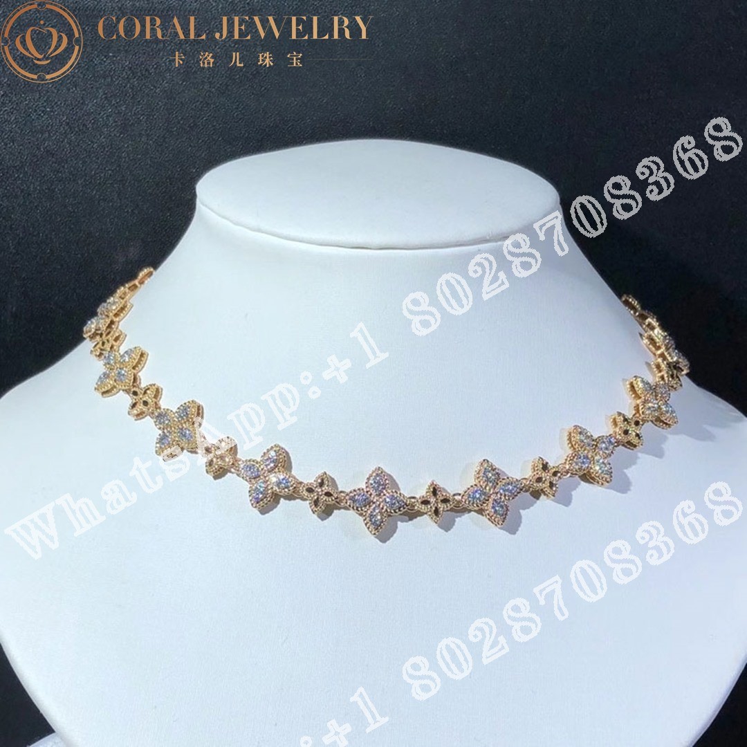 Roberto Coin Princess Flower Rpse Gold Diamonds Necklace