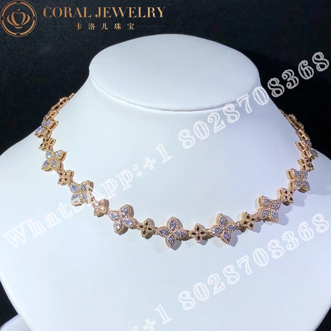 Roberto Coin Princess Flower Rpse Gold Diamonds Necklace