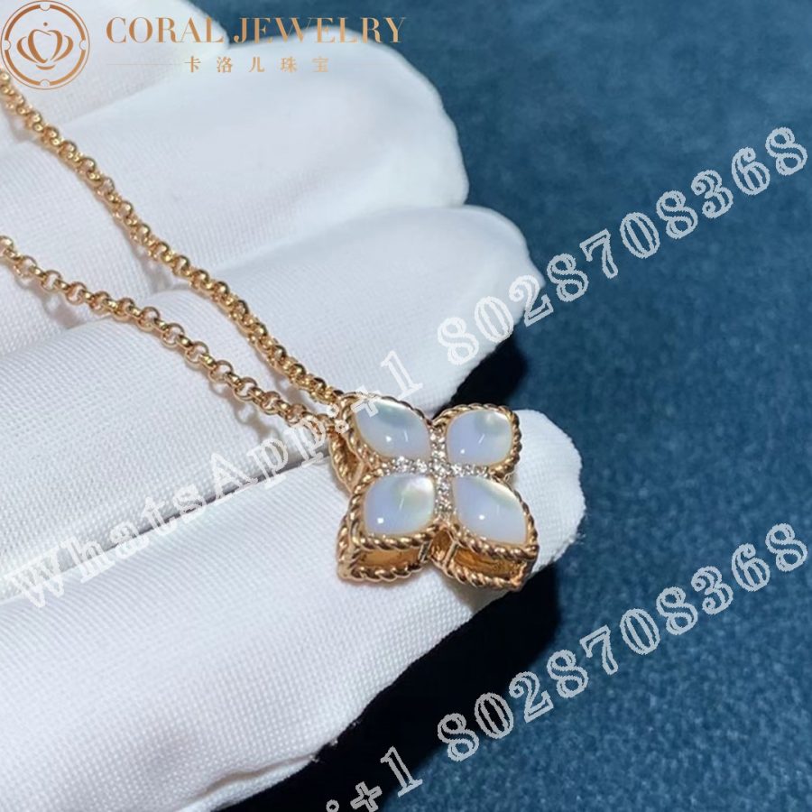 Roberto Coin Rose Gold Diamond & MOP Princess Flower Necklace - 1.5cm