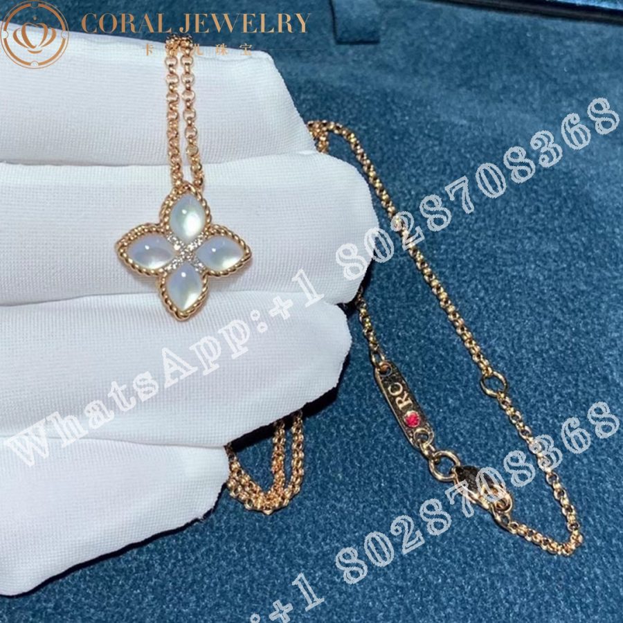 Roberto Coin Rose Gold Diamond & MOP Princess Flower Necklace - 1.5cm