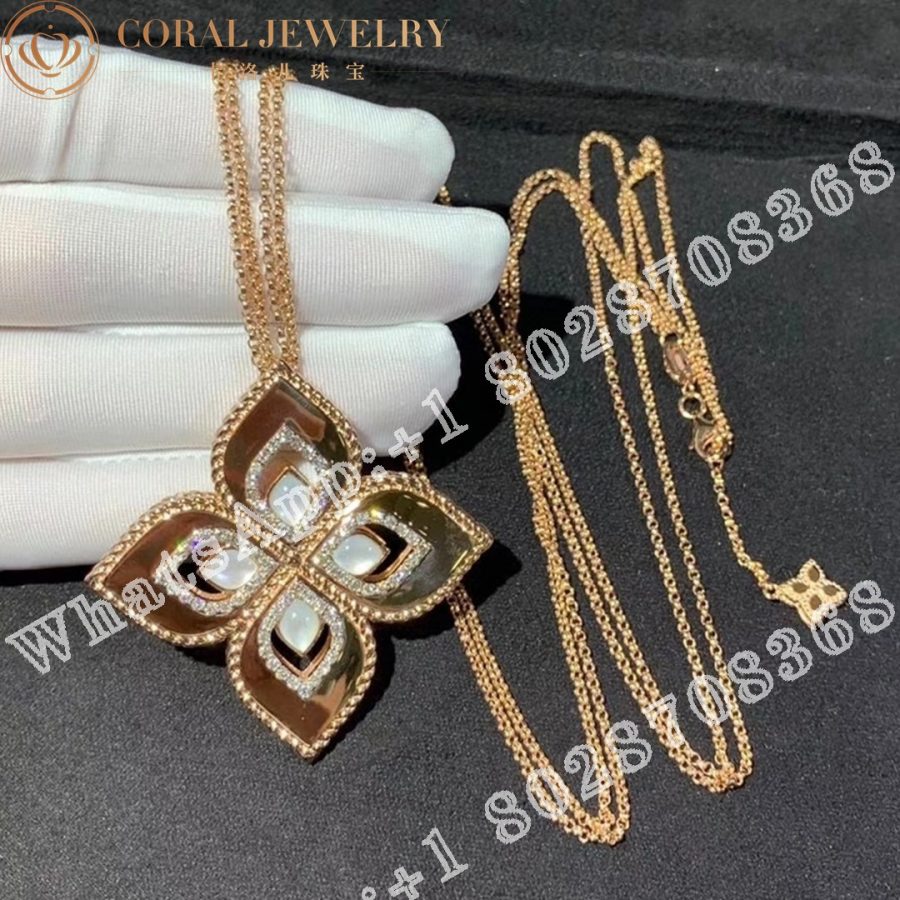 Roberto Coin Rose Gold Diamond & MOP Princess Flower Necklace - 3.5cm