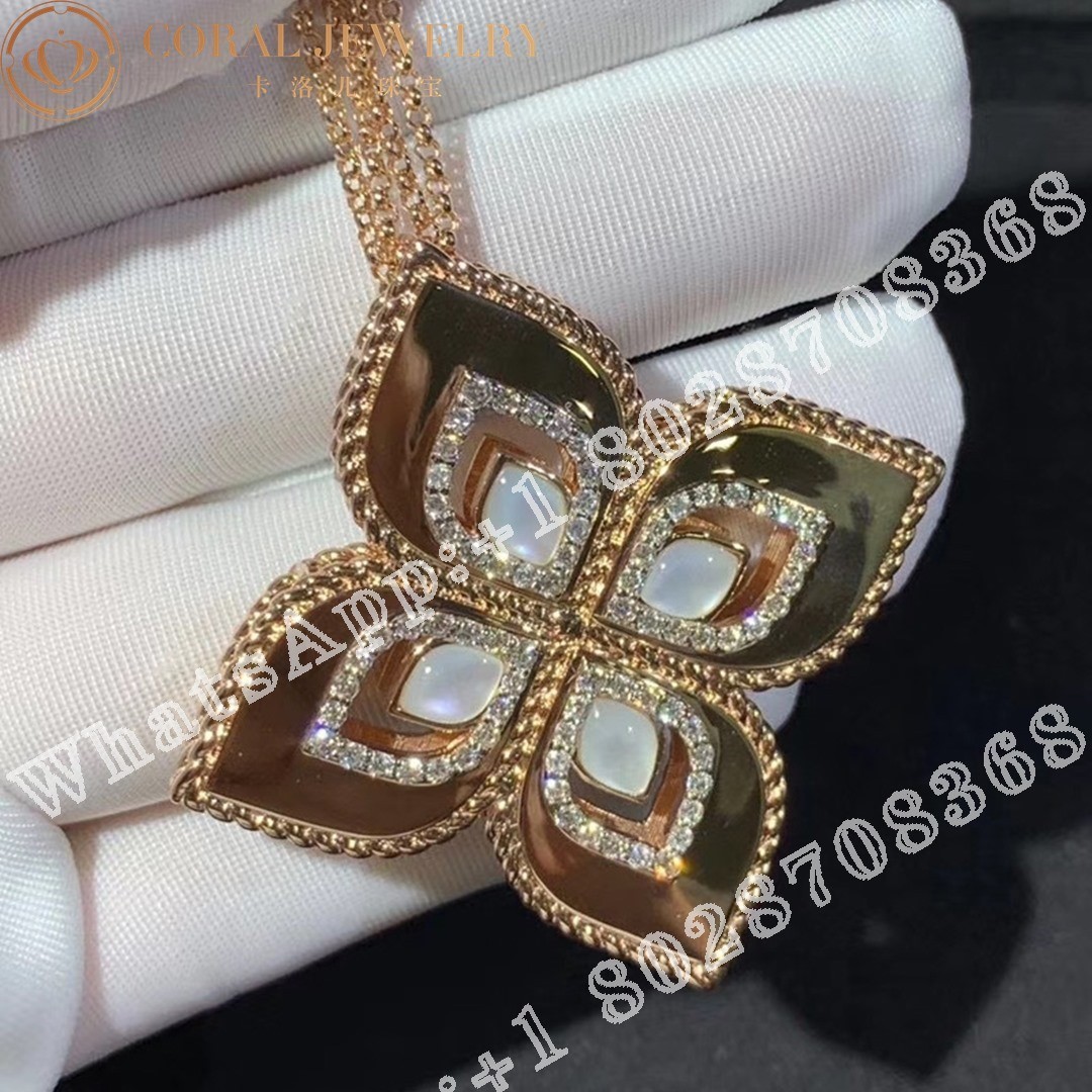 Roberto Coin Rose Gold Diamond & MOP Princess Flower Necklace - 3.5cm