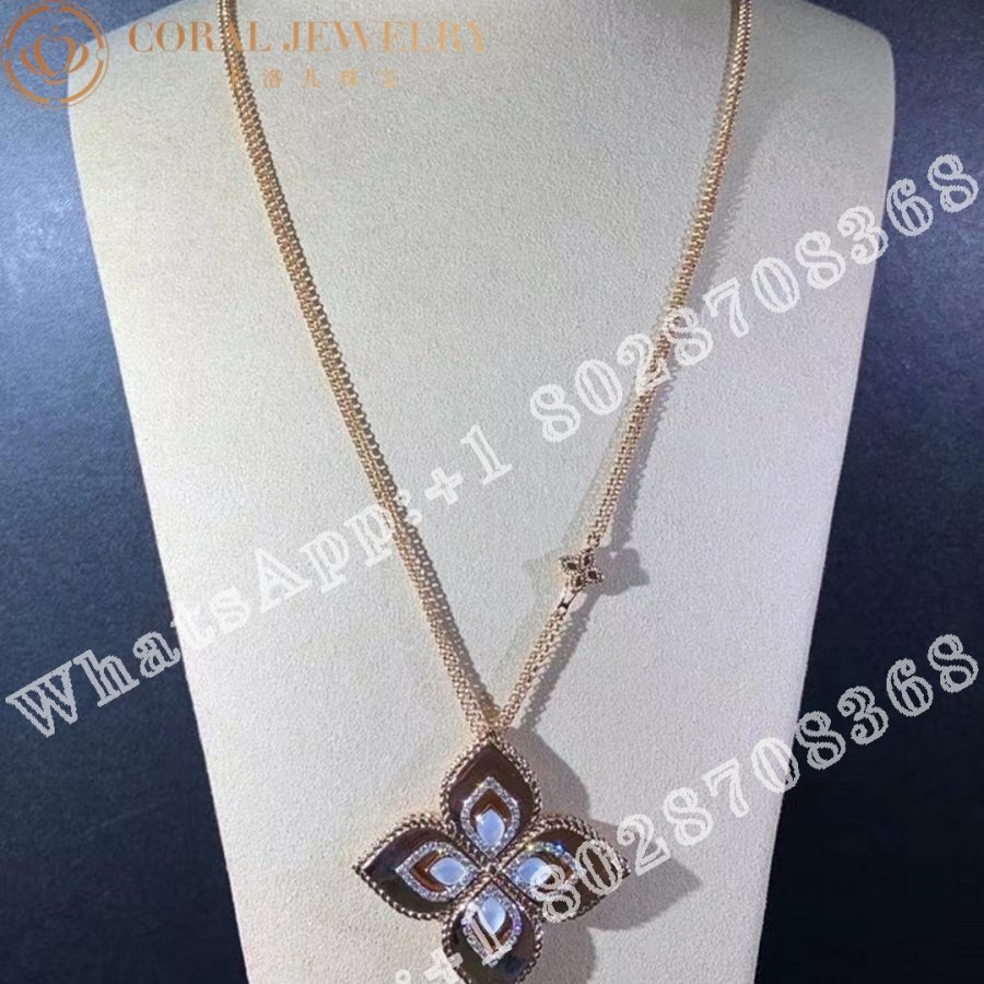 Roberto Coin Rose Gold Diamond & MOP Princess Flower Necklace - 3.5cm