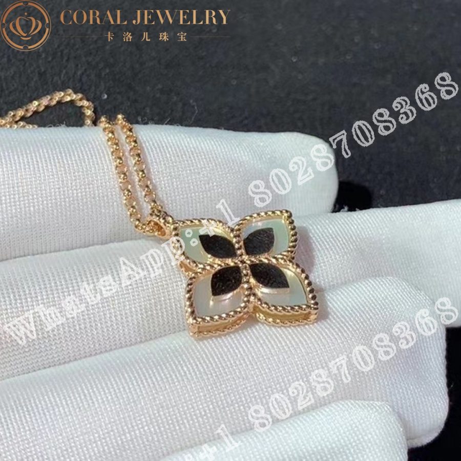 Roberto Coin Rose Gold Diamond Mother of Pearl Princess Flower Pendant - 2cm