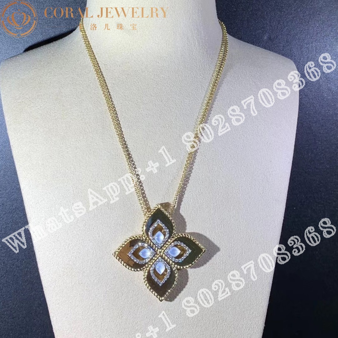 Roberto Coin Yellow Gold Diamond & MOP Princess Flower Necklace - 3.5cm