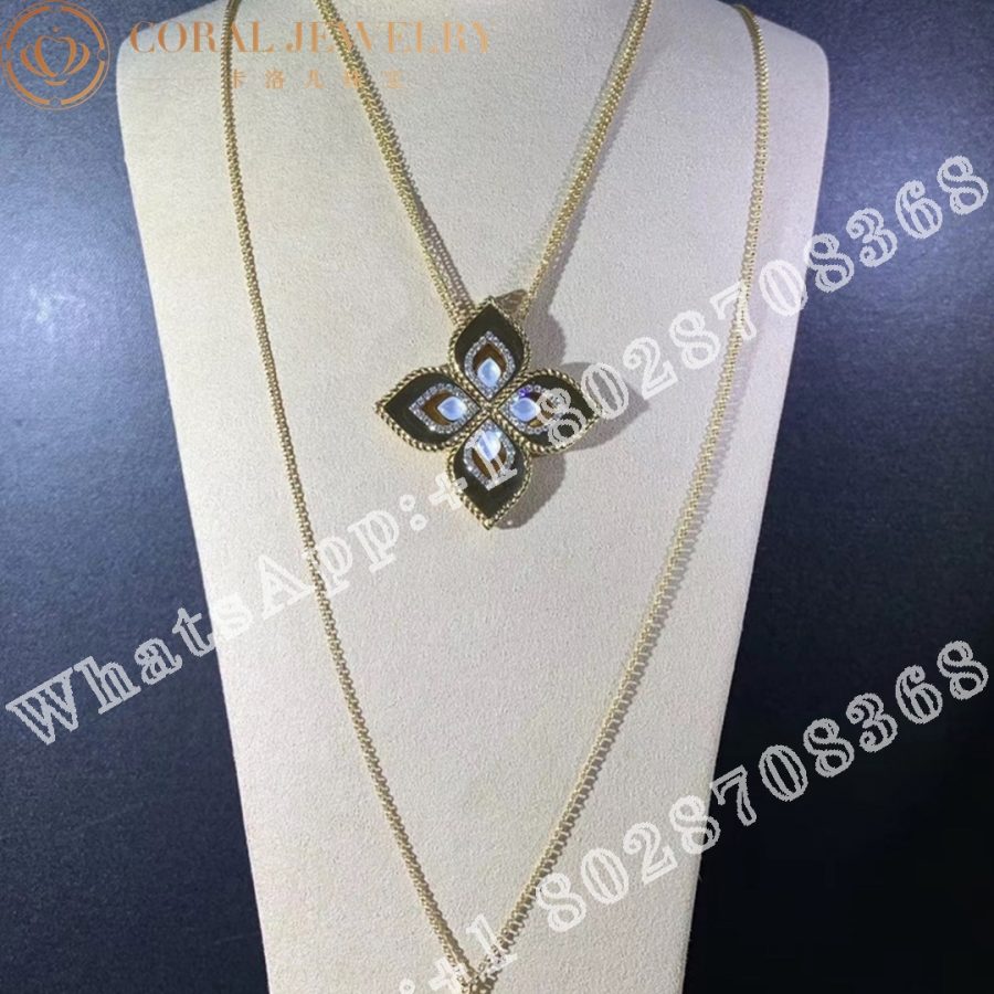 Roberto Coin Yellow Gold Diamond & MOP Princess Flower Necklace - 3.5cm