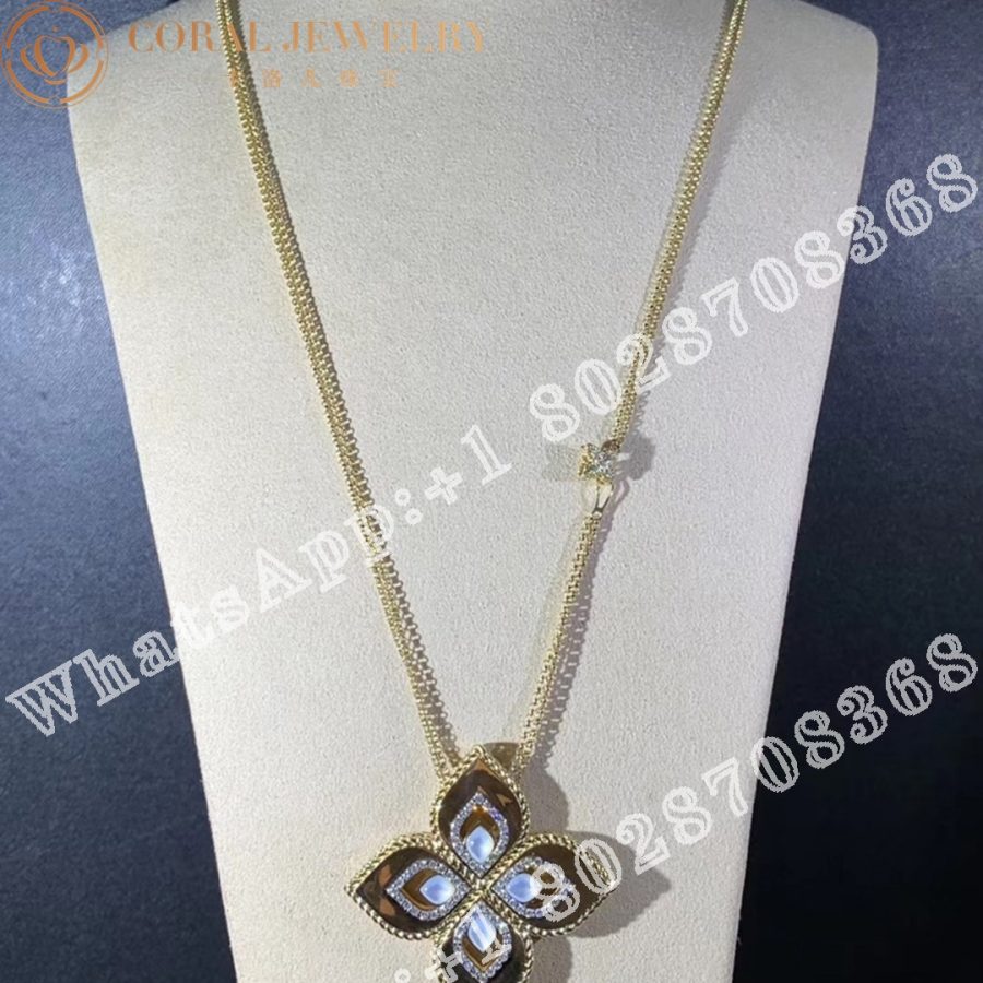 Roberto Coin Yellow Gold Diamond & MOP Princess Flower Necklace - 3.5cm