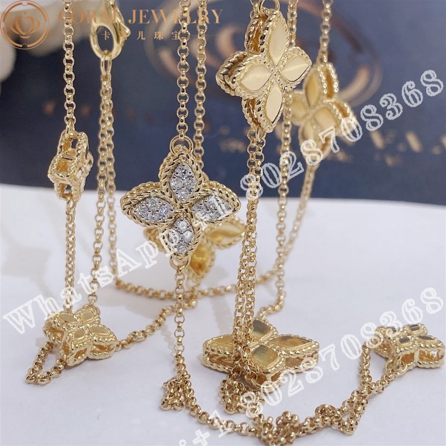 Roberto Coin YEllow Gold Diamond Princess Flower Necklace - 1.5cm