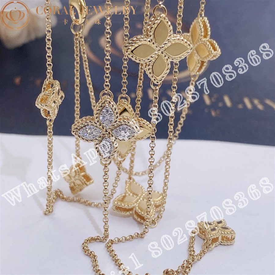 Roberto Coin YEllow Gold Diamond Princess Flower Necklace - 1.5cm