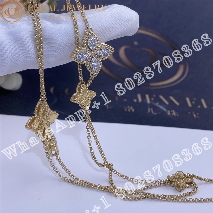 Roberto Coin YEllow Gold Diamond Princess Flower Necklace - 1.5cm