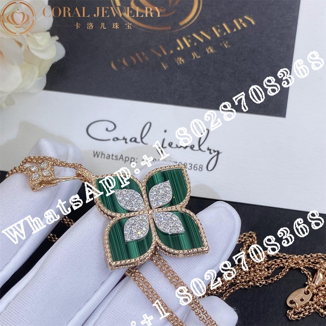 Roberto Coin Princess Flower Pendant with Diamonds and Malachite -34mm