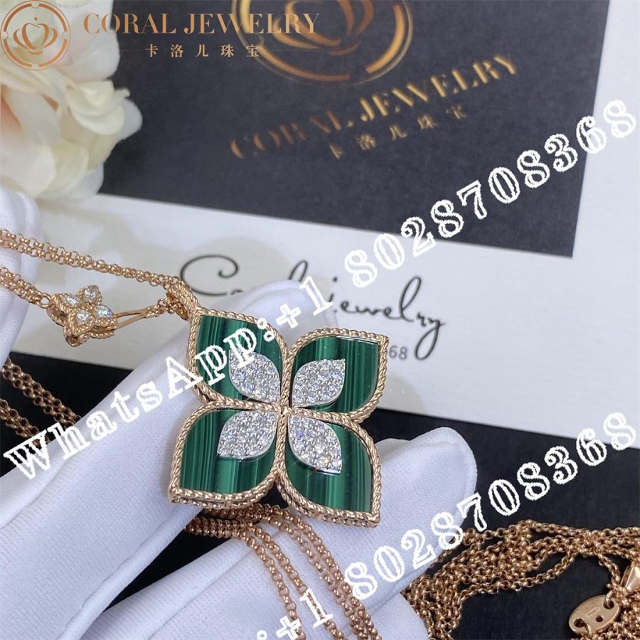 Roberto Coin Princess Flower Pendant with Diamonds and Malachite -34mm