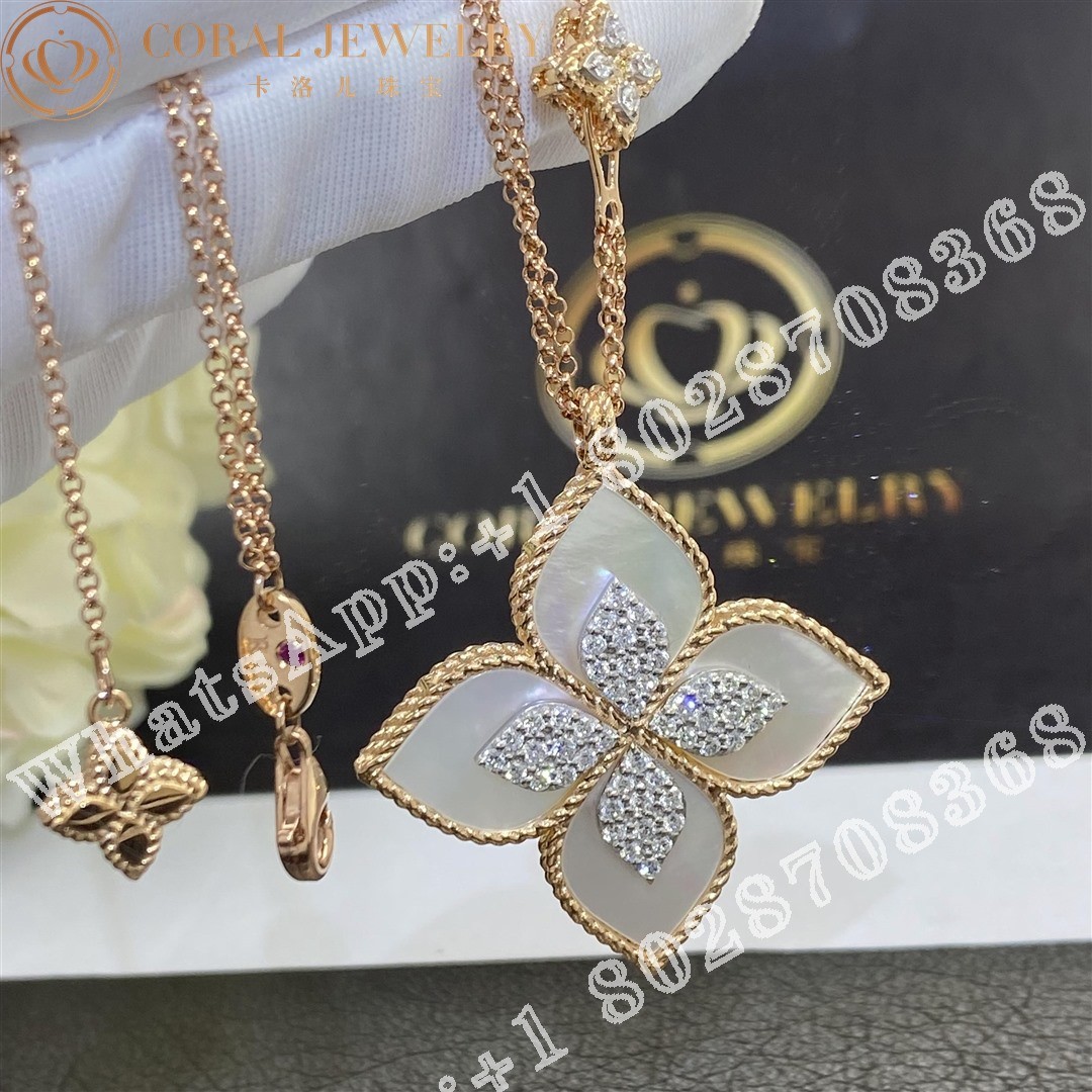 Roberto Coin Rose Gold Diamond Mother of Pearl Princess Flower Pendant - 3.5cm