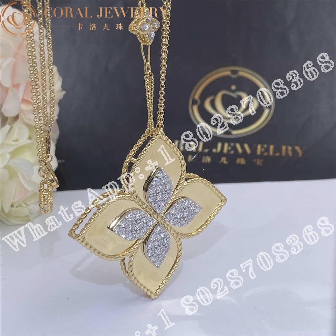 Roberto Coin Yellow Gold Diamond Princess Flower Necklace - 3.5cm