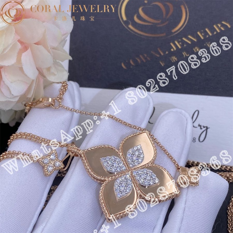 Roberto Coin Yellow Gold Diamond Princess Flower Rose Gold Necklace - 3.5cm