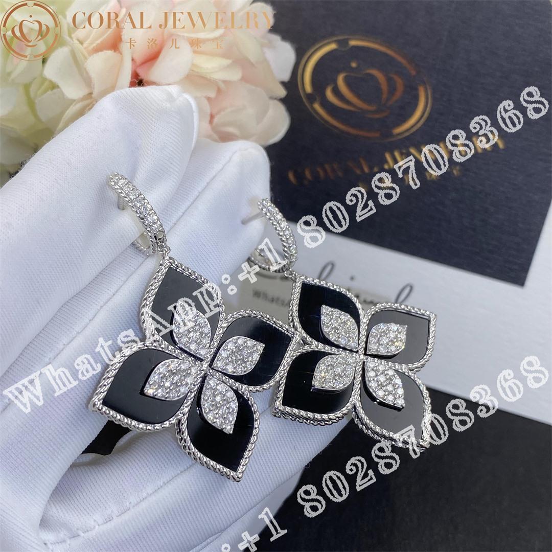 Roberto Coin Princess Flower White Gold Earrings With Diamonds And Black Jade Coral (2)