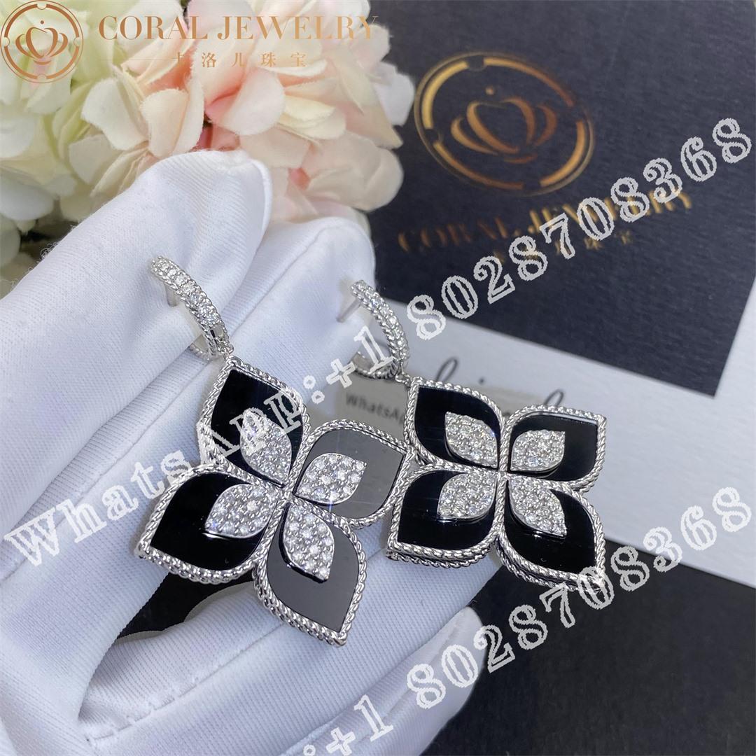 Roberto Coin Princess Flower White Gold Earrings With Diamonds And Black Jade Coral (3)