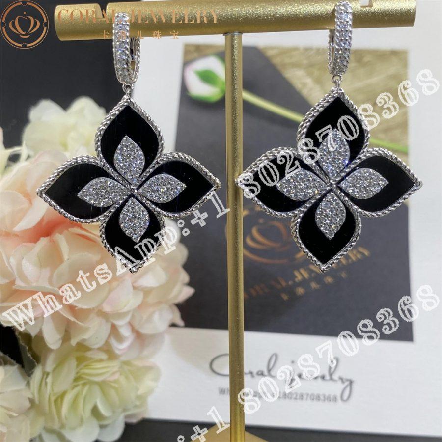 Roberto Coin Princess Flower White Gold Earrings With Diamonds And Black Jade Coral (4)