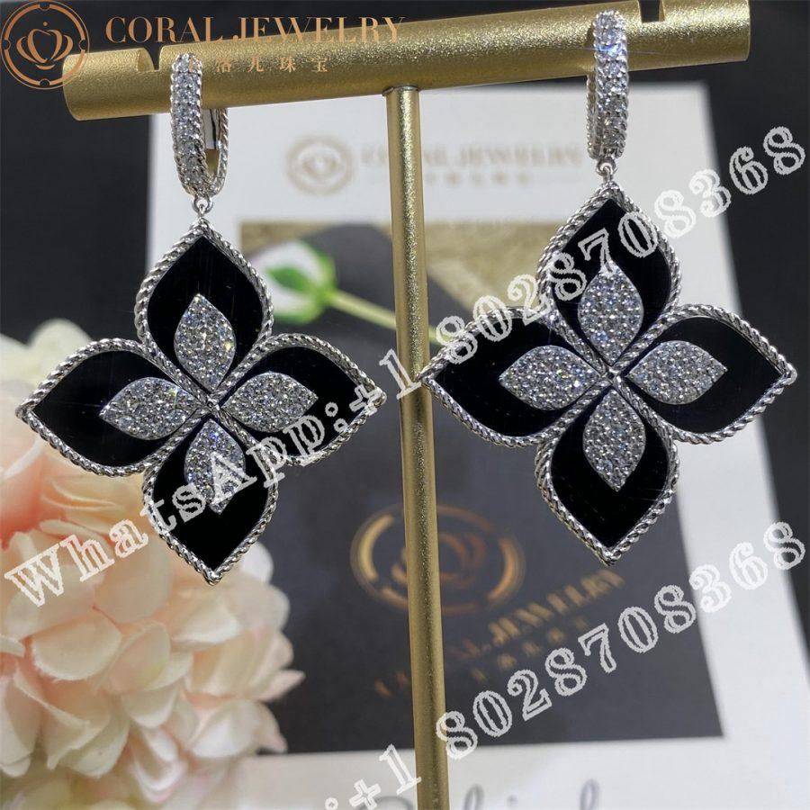 Roberto Coin Princess Flower White Gold Earrings With Diamonds And Black Jade Coral (6)