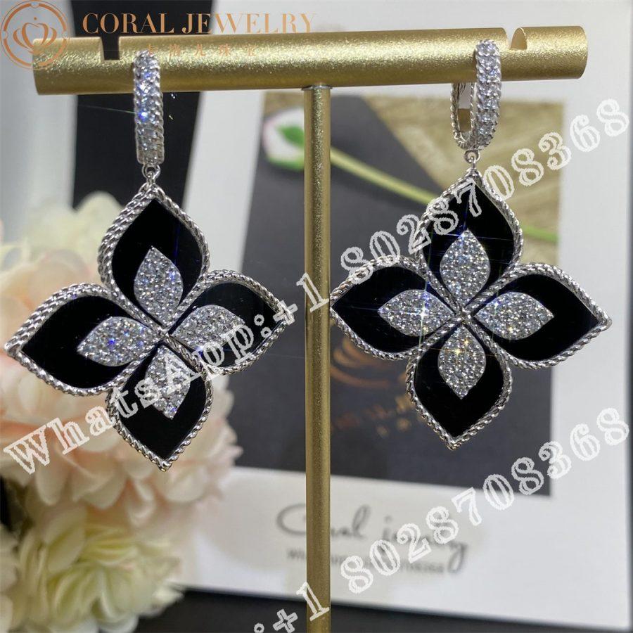 Roberto Coin Princess Flower White Gold Earrings With Diamonds And Black Jade Coral (9)