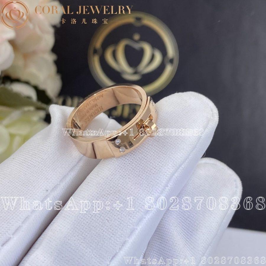 Hermes Kelly Ring In Rose Gold Set With 4 Diamonds Small Model Coral (5)