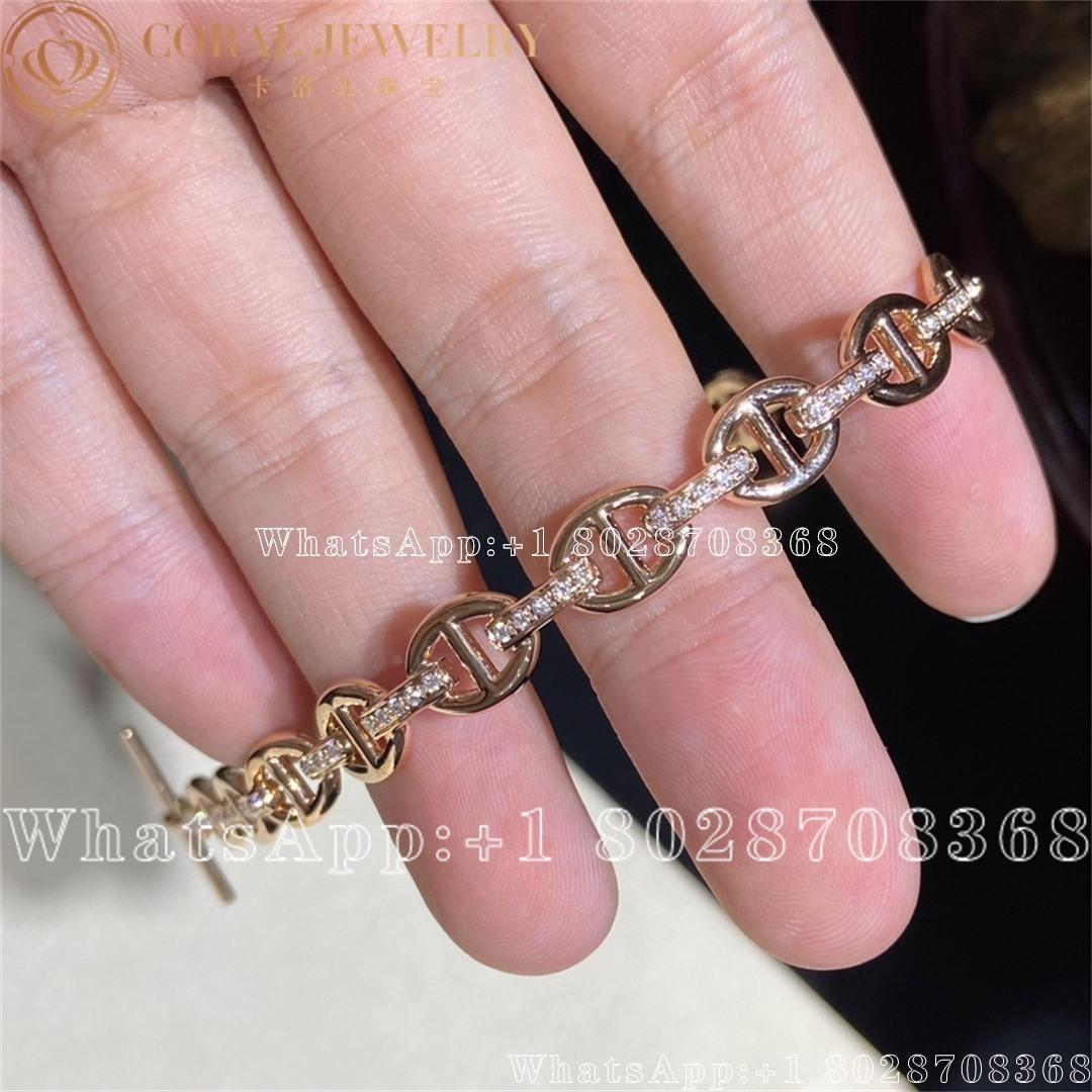 Hermes Chaine Dancre Enchainee Rose Gold Bracelet Set Diamonds Coral (1)