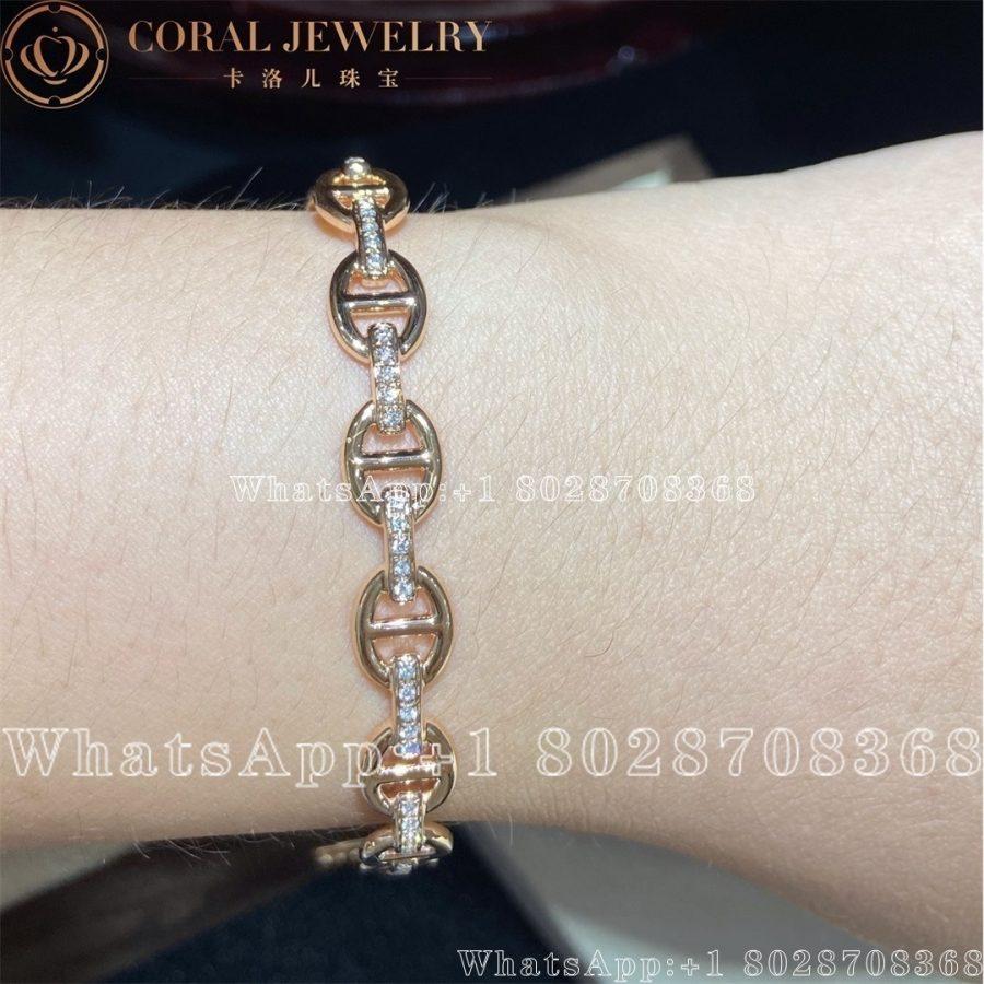 Hermes Chaine Dancre Enchainee Rose Gold Bracelet Set Diamonds Coral (5)