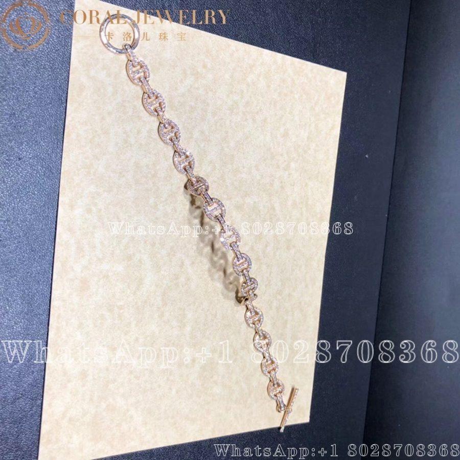 Hermes Chaine Dancre Enchainee Rose Gold Diamonds Bracelet Coral (3)