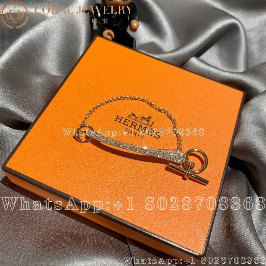 Hermes Clou De Forge Bracelet In Rose Gold Set With Diamonds And Toggle Closure Coral (1)