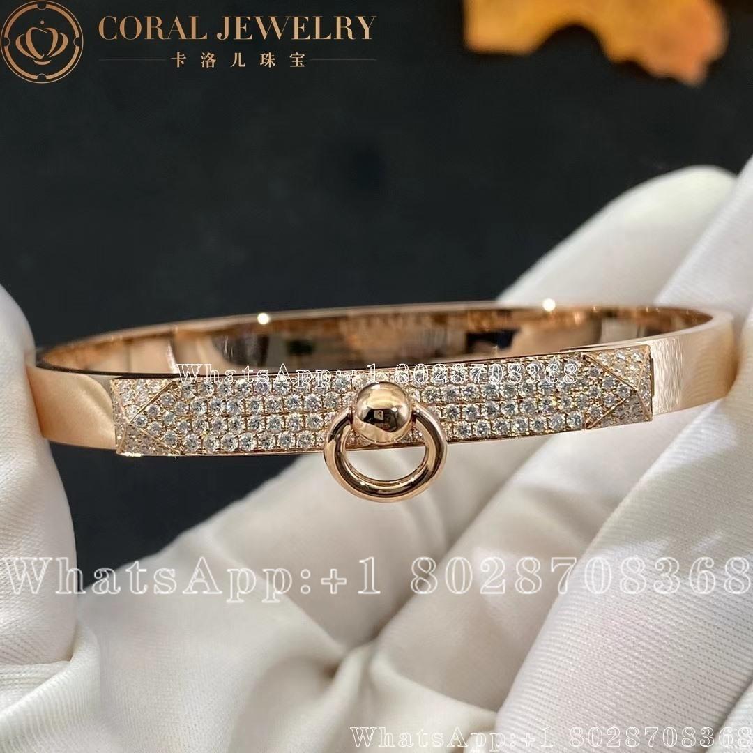 Hermes Collier De Chien Bracelet In Rose Gold Set With Diamonds Coral (1)