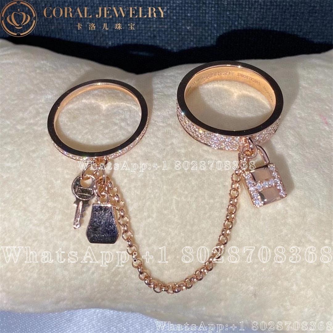 Hermes Kelly Cadenas Double Rose Gold Ring Coral (9)