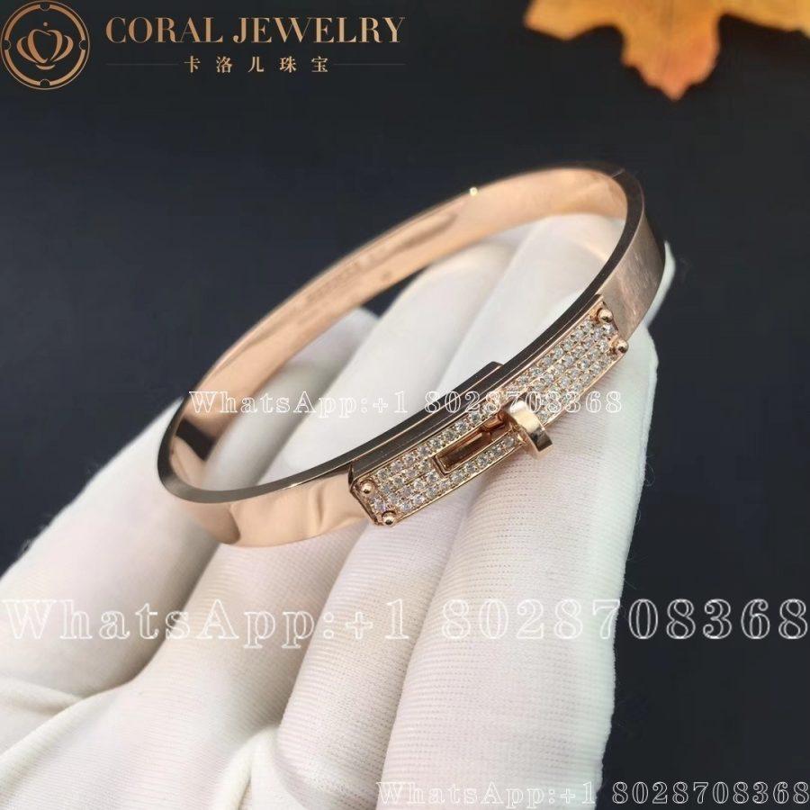 Hermes Kelly Bracelet In Rose Gold Set With Diamonds H110013b Coral (5)