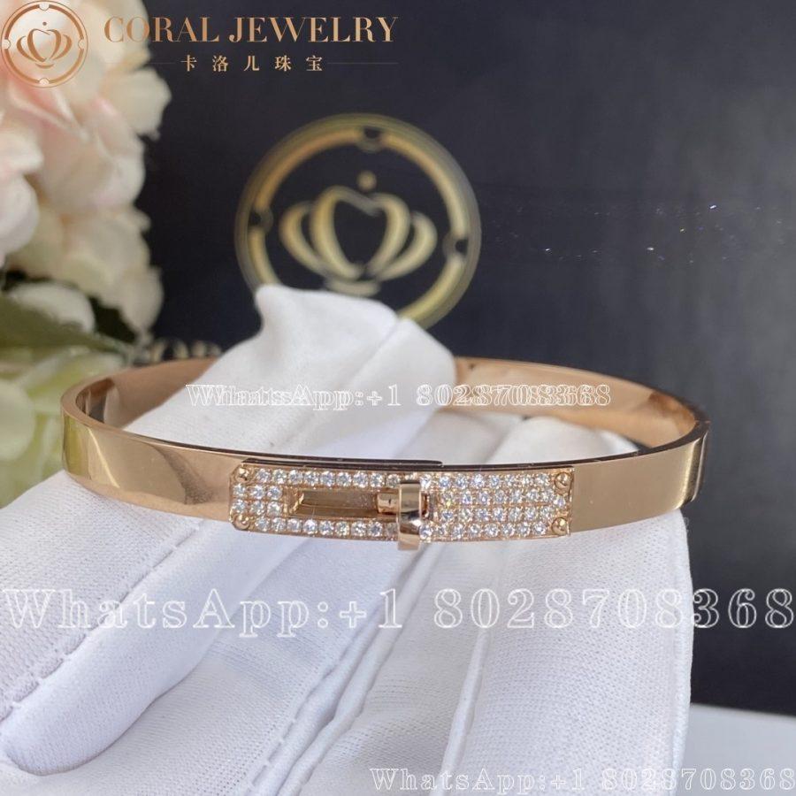 Hermes Kelly Bracelet In Rose Gold Set With Diamonds H110014b Coral (8)