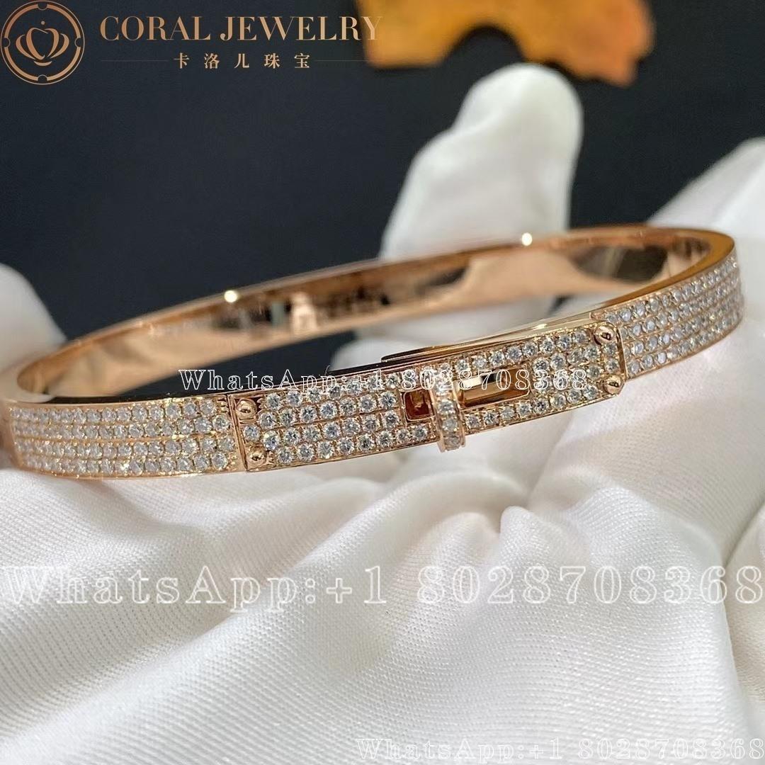 Hermes Kelly Diamond Pave Bangle Rose Gold Bracelet H109500b Coral (27)