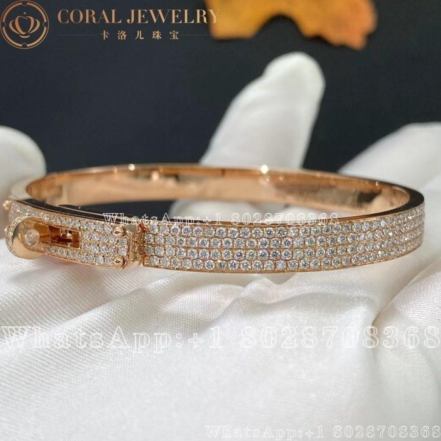 Hermes Kelly Diamond Pave Bangle Rose Gold Bracelet H109500b Coral (28)