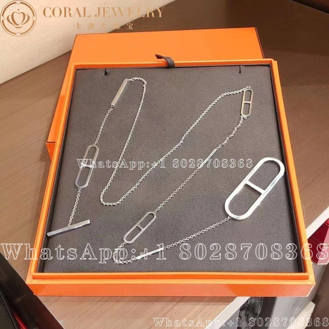 Hermes Ever Chaine Dancre White Gold Long Necklace H116205b Coral (2)