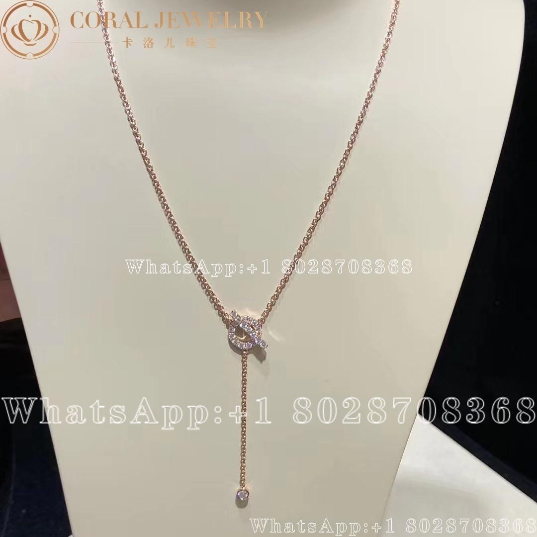 Hermes Finesse Lariat Necklace In Rose Gold Set With Diamonds Coral (1)