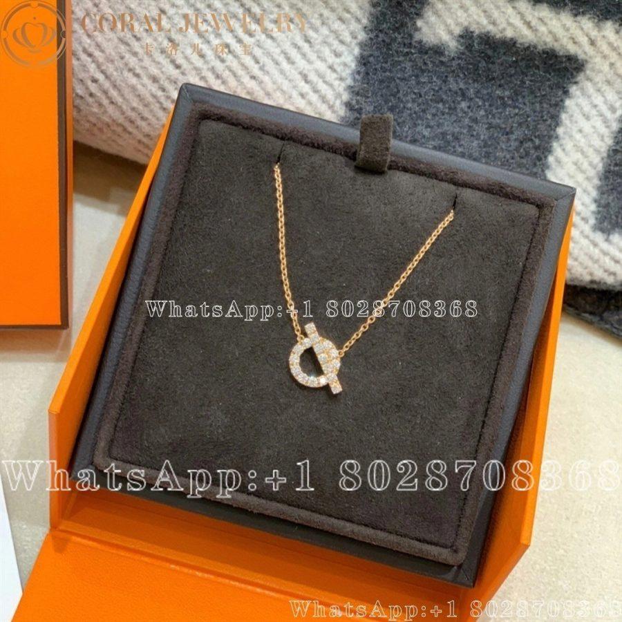 Hermes Finesse Pendant In Rose Gold Set With Diamonds Coral (6)