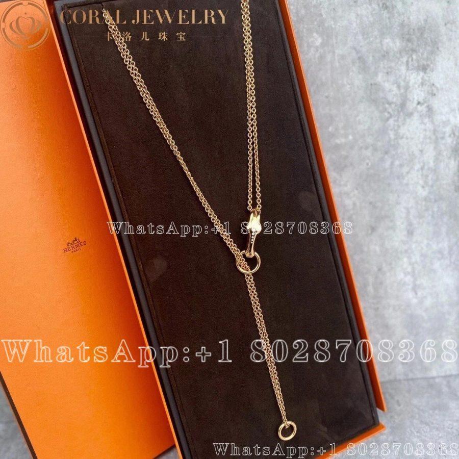 Hermes Galop Rose Gold Diamond Necklace Coral (4)