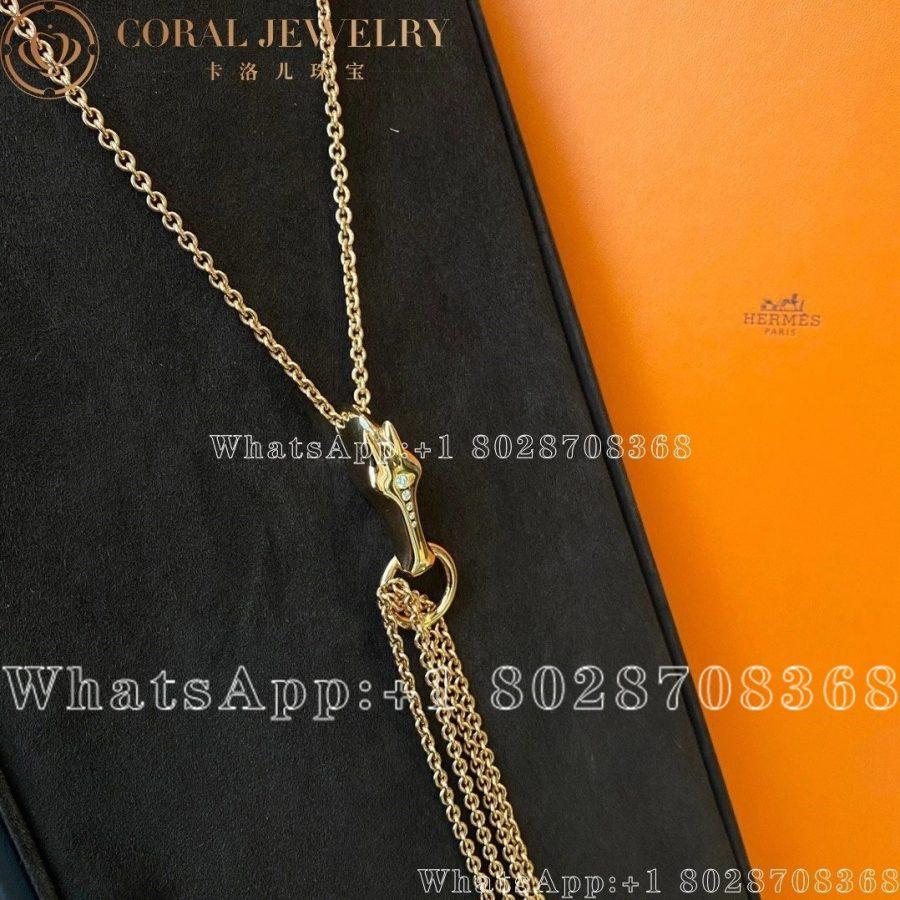 Hermes Galop Rose Gold Diamond Necklace Coral (5)